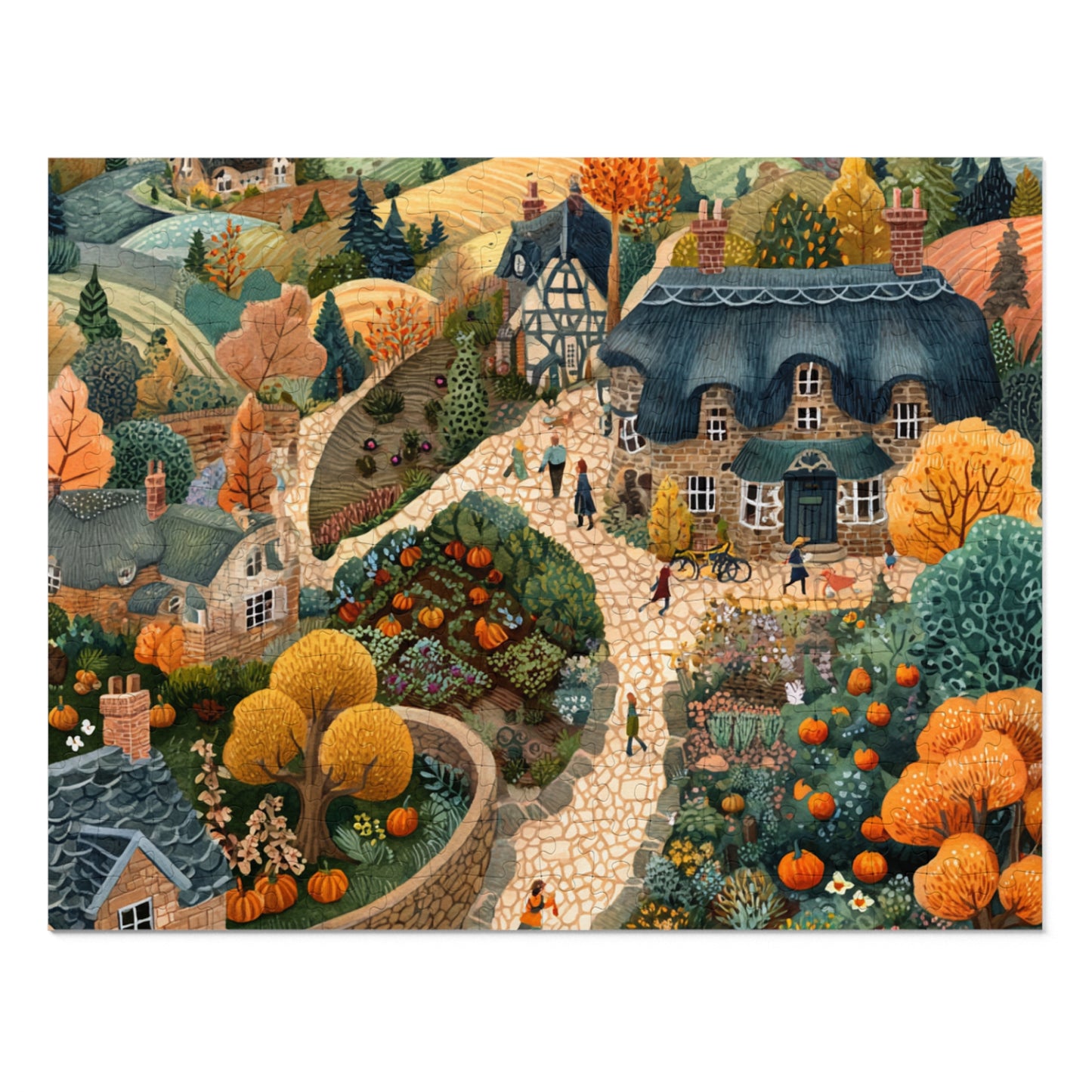 Autumn Cottage Village Jigsaw Puzzle — 500-Piece Fall Village Puzzle with Tin Gift Box