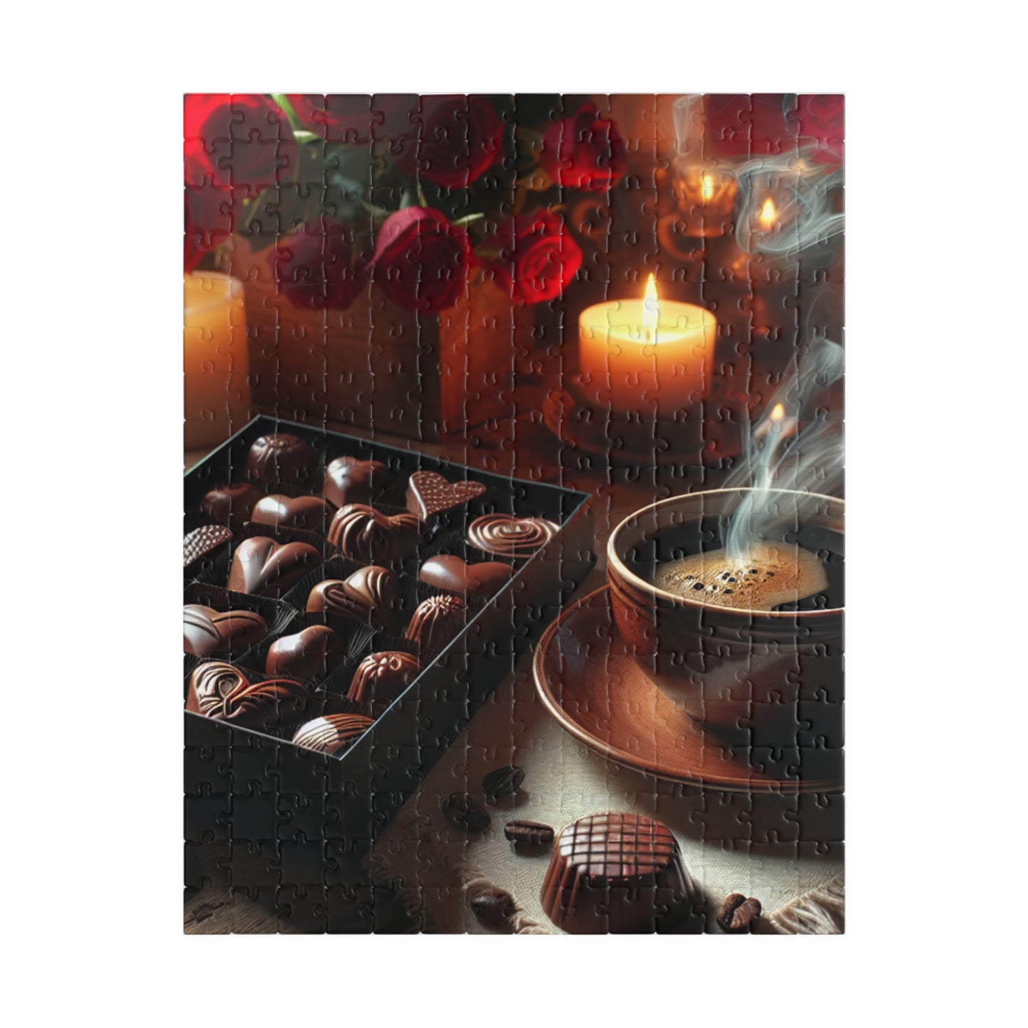 Valentine’s Indulgence Jigsaw Puzzle – Cozy Chocolate, Coffee & Candlelight Scene, Perfect Romantic Gift