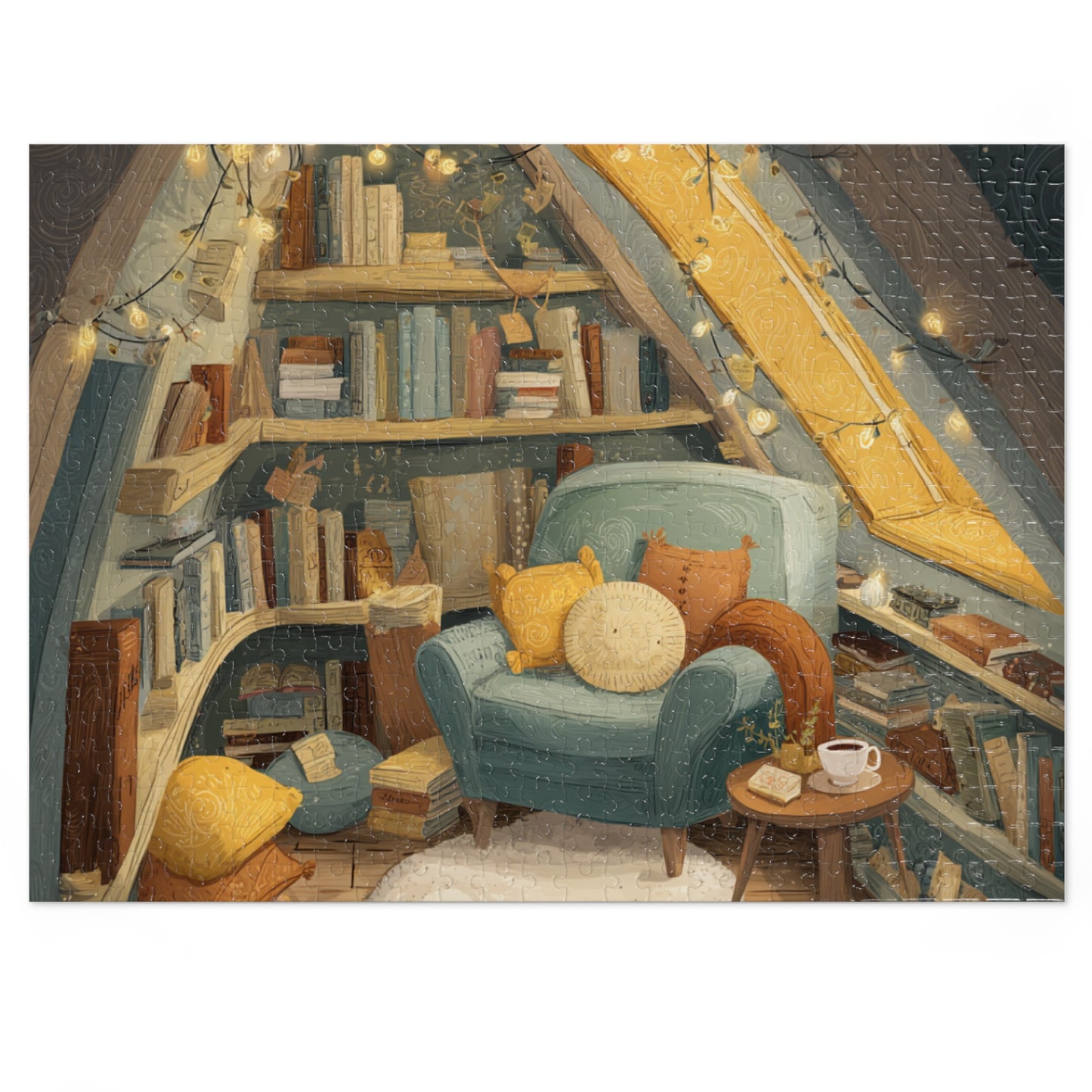 Cozy Reading Nook Jigsaw Puzzle (with Tin) — Warm Attic Books & Tea Scene