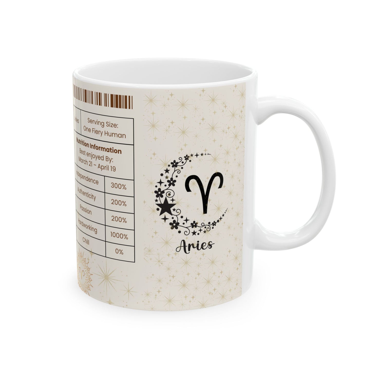 Aries Nutrition Facts Mug, Funny Astrology Gift for Aries Lovers, Horoscope Coffee Cup, Aries Birthday Gift, 11oz 15oz Mugs