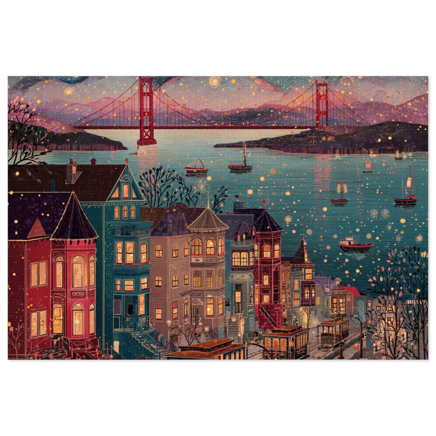 Whimsical San Francisco Puzzle – A Colorful City by the Bay-Jigsaw Puzzle with Tin