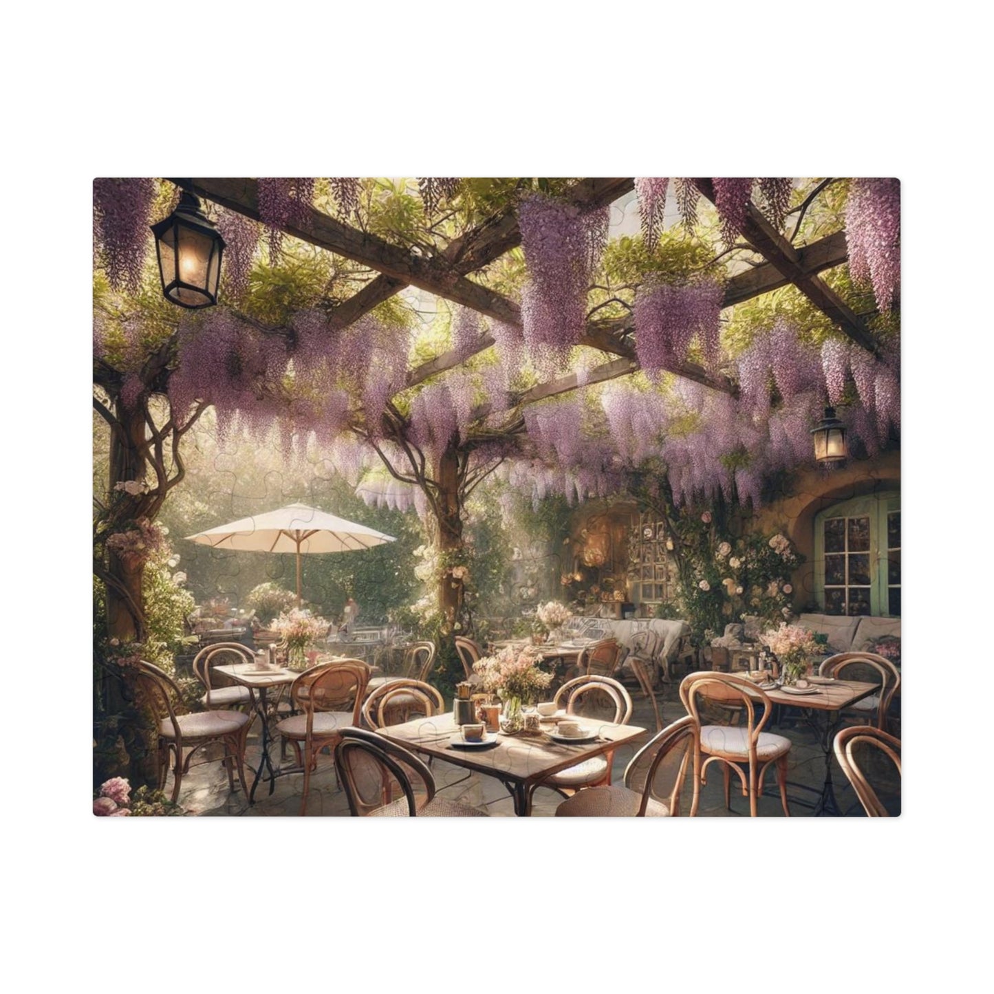 Wisteria Whispers Jigsaw Puzzle – Enchanted Café Scene, Cozy Indoor Activity, Gift for Puzzle Lovers, Relaxing Art Puzzle
