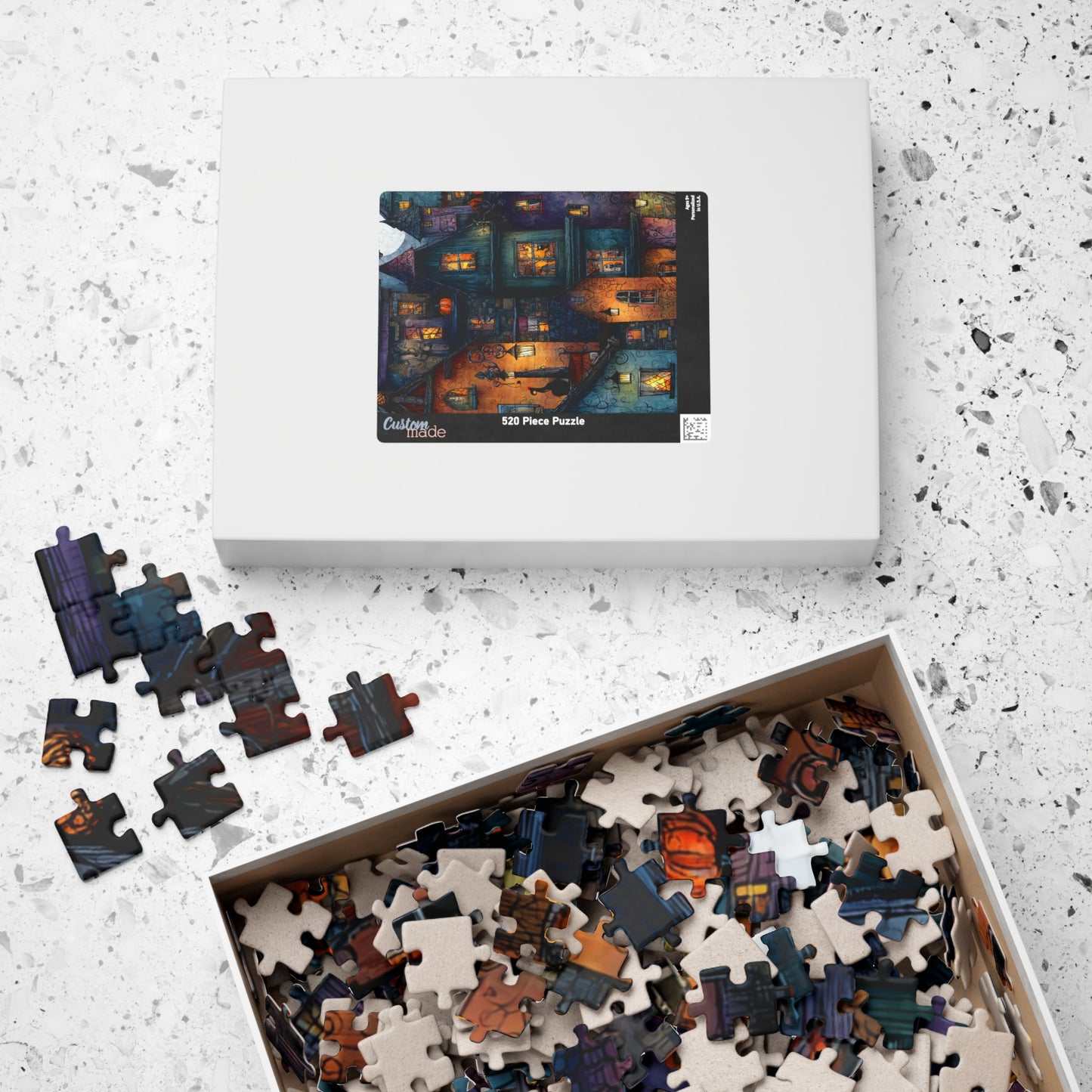 Spookington Village Puzzle Collection, Creepy Halloween Town with Black Cats in Windows, Whimsical & Spooky Jigsaw Halloween Themed Puzzle