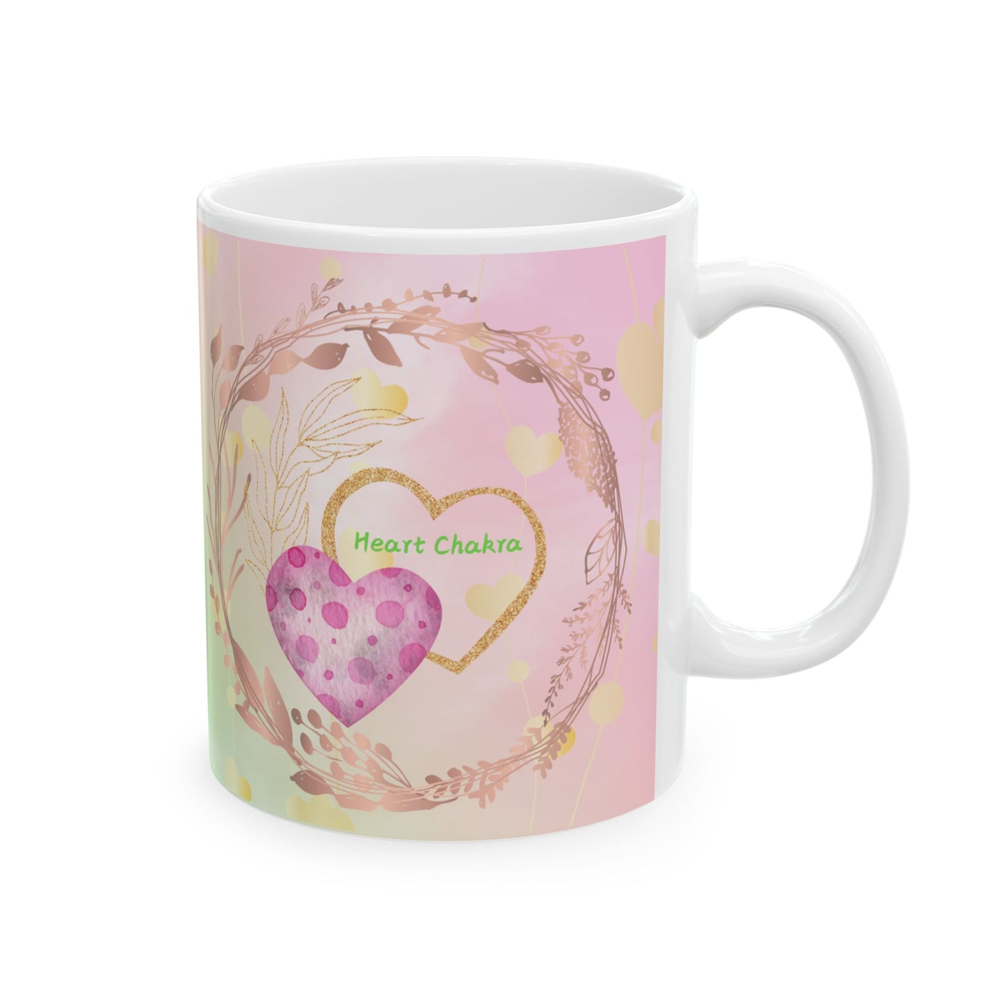 Heart Chakra Mug, Ethereal Chakra Mug Collection, Love & Compassion Coffee Mug with Heart Symbolism, Spiritual Gift, 11oz, 15oz Mug