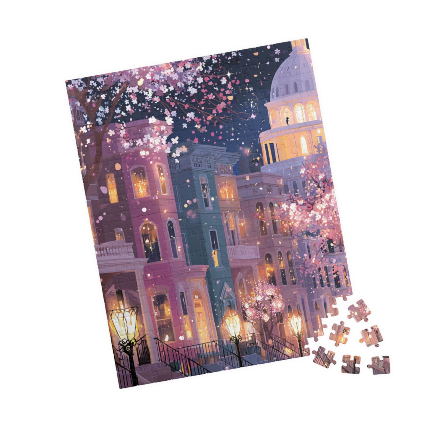 Washington DC Cherry Blossom Cityscape Puzzle — Scenic Nighttime Street 110–1014 Piece Jigsaw