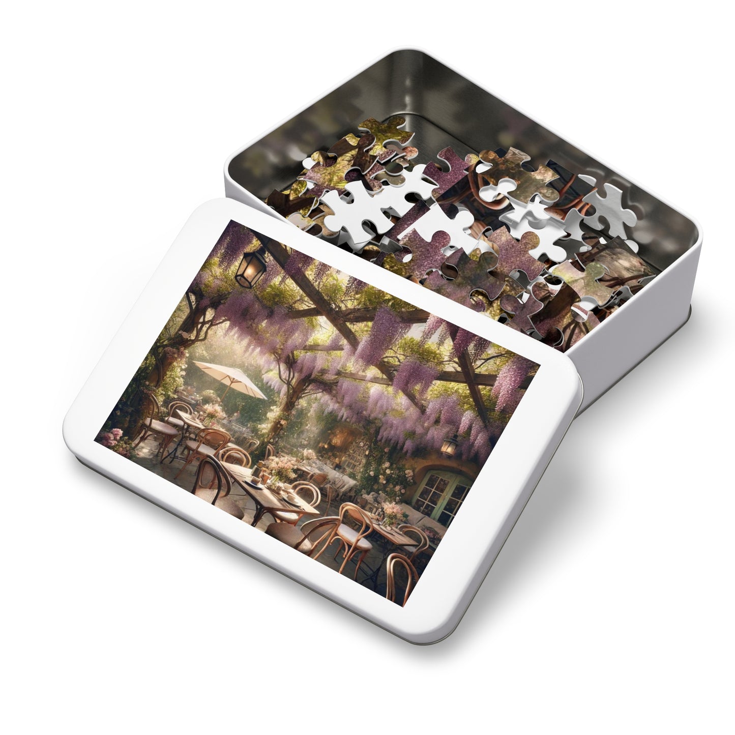Wisteria Whispers Jigsaw Puzzle – Enchanted Café Scene, Cozy Indoor Activity, Gift for Puzzle Lovers, Relaxing Art Puzzle