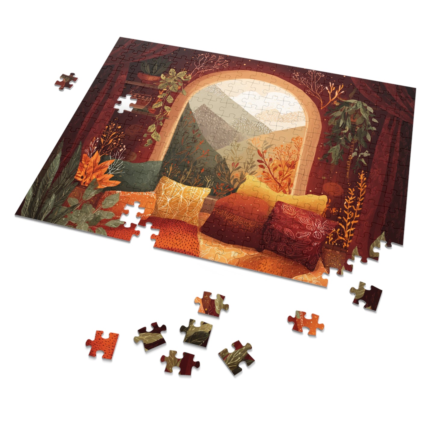 Cozy Window View Jigsaw Puzzle with Tin – Autumn Cabin Scenic Puzzle