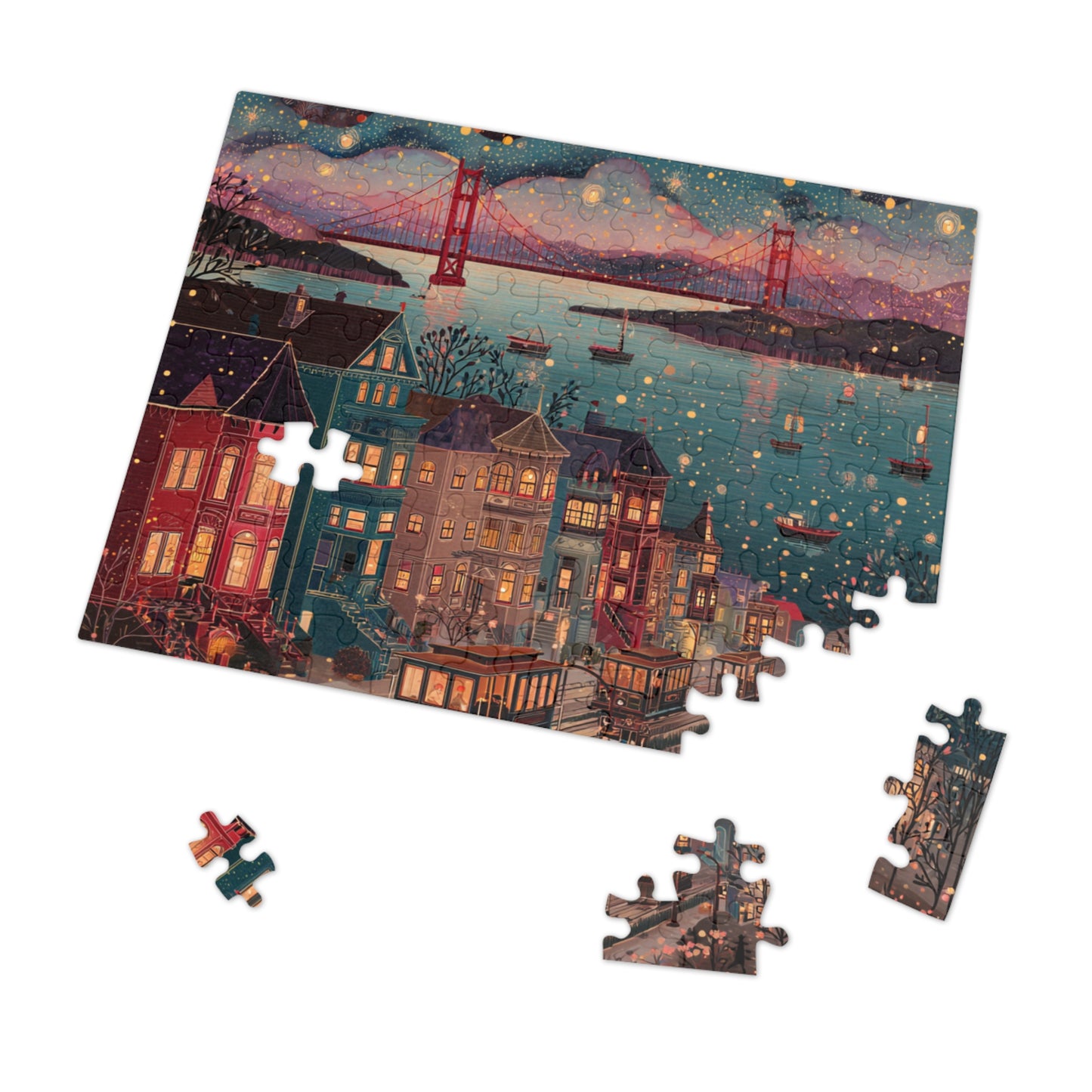 Whimsical San Francisco Puzzle – A Colorful City by the Bay-Jigsaw Puzzle with Tin