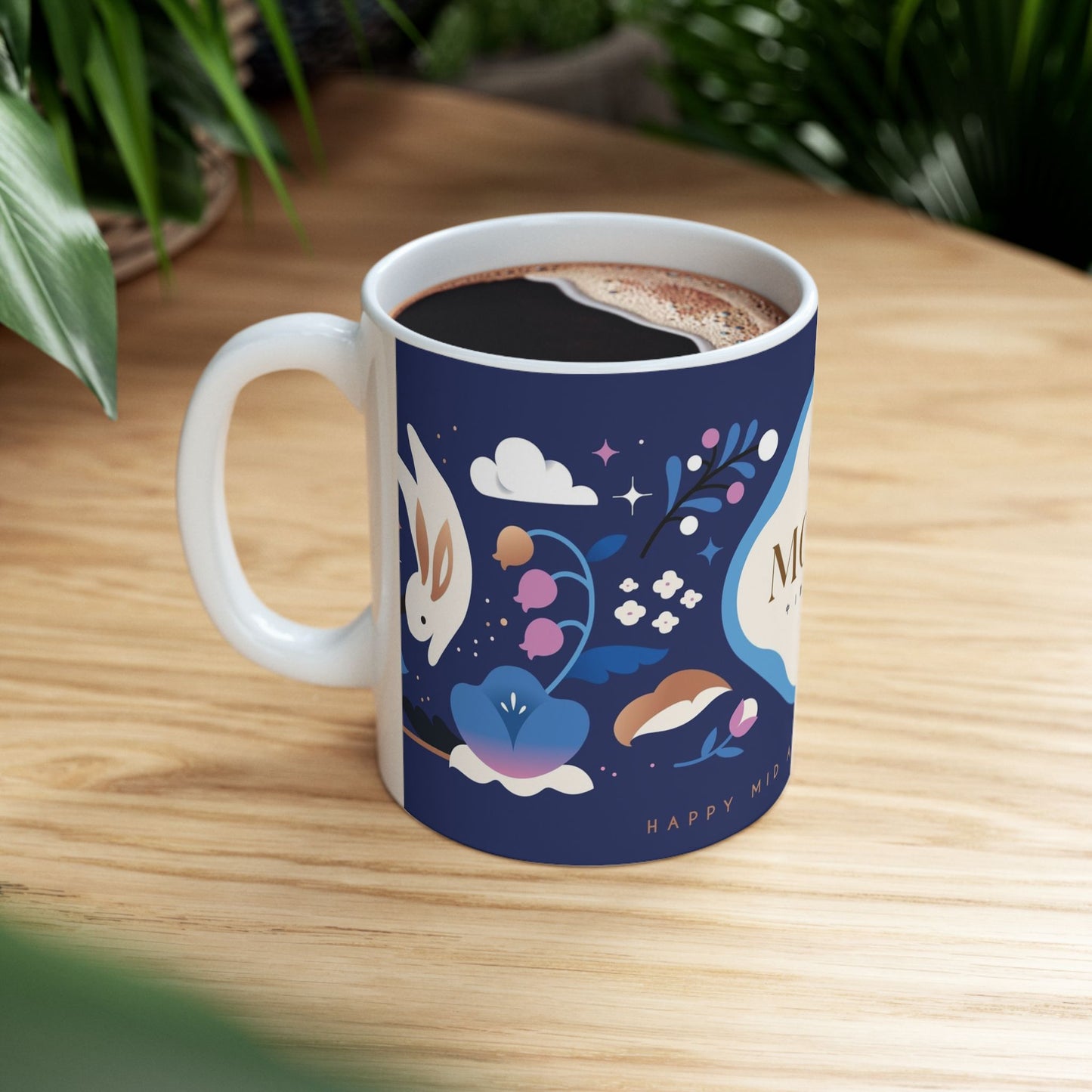 Mid-Autumn Festival Ceramic Mug,  Mid Autumn Festival Mug, Moon Rabbit Coffee Cup, Bunny Tea Mug, Asian Holiday Gift, 11oz & 15oz Mug