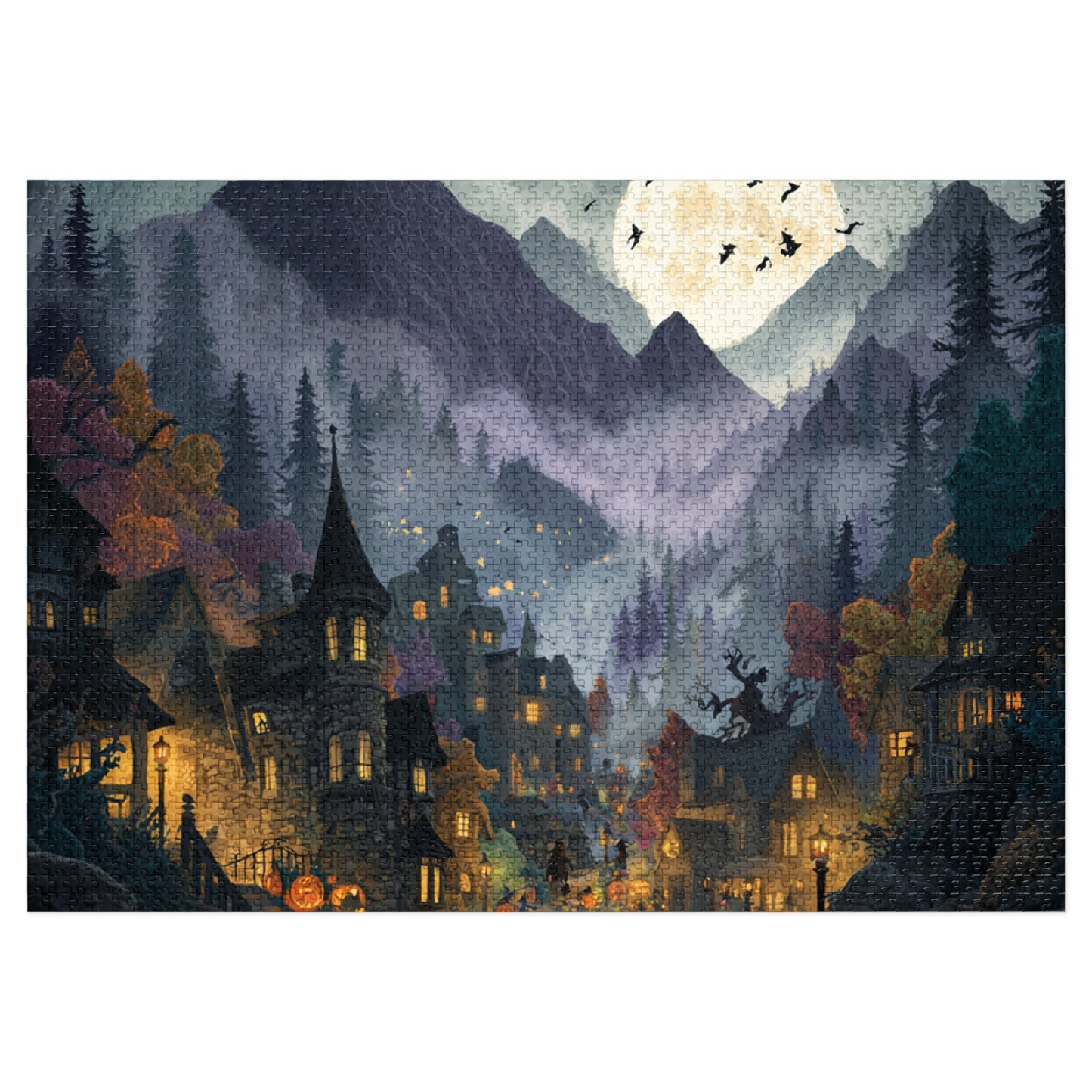 Spookington Village Puzzle Collection,  Spookington Village on Old Hallows Eve with Tin, Halloween Puzzle
