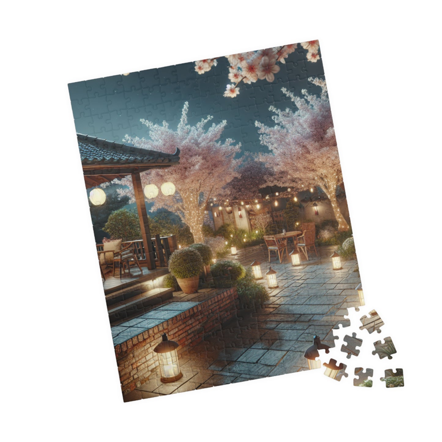 Midnight Blossom Porch-Cherry Blossom Jigsaw Puzzle