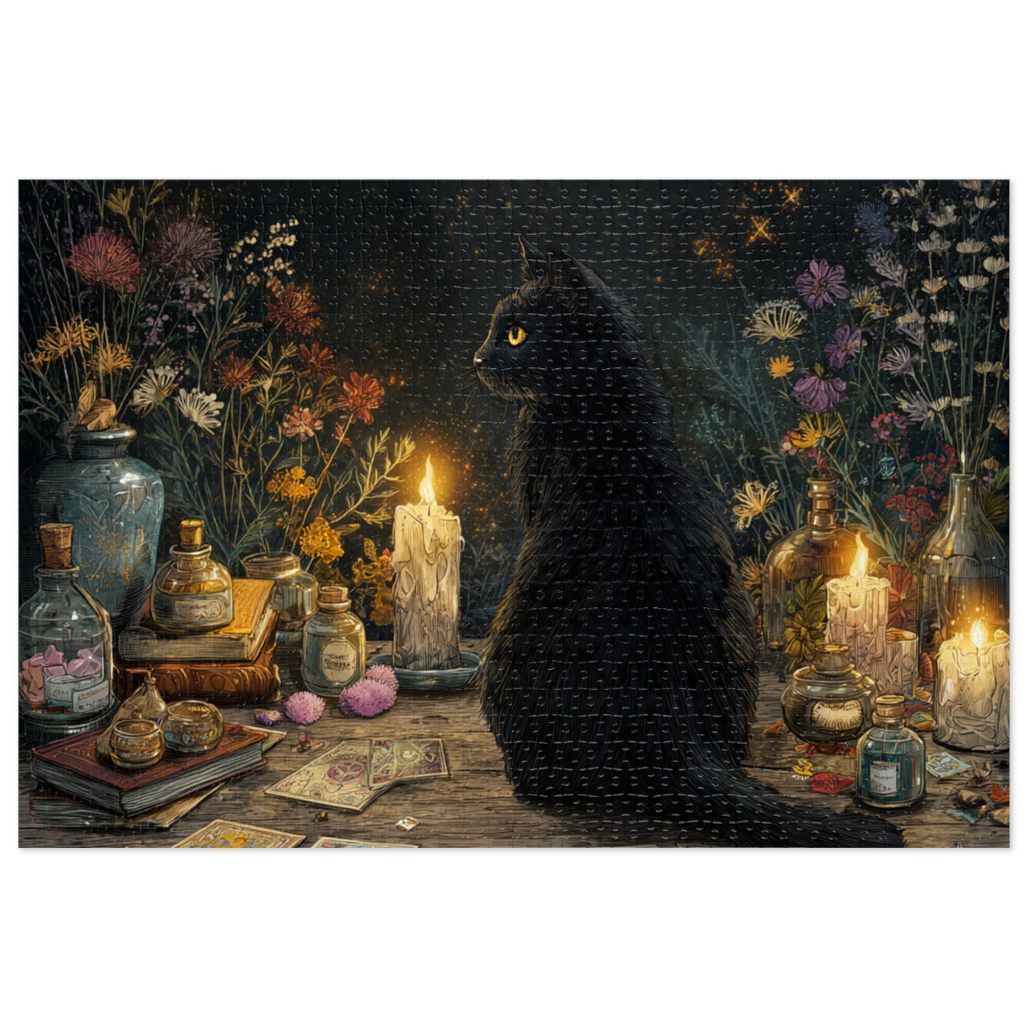 Mystical Black Cat Puzzle,  Enchanted Tarot, Candles & Herbs Jigsaw Puzzle in Gift Tin - Mystical Vibes, Halloween Gift. Gothic Gift