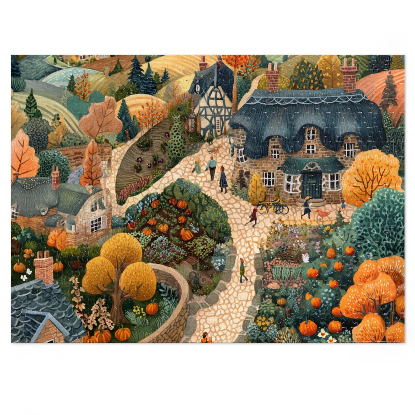 Autumn Cottage Village Jigsaw Puzzle — 500-Piece Fall Village Puzzle with Tin Gift Box
