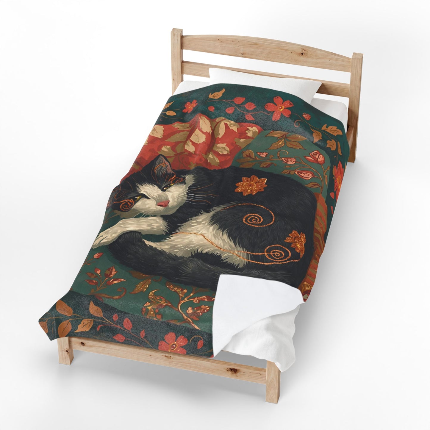 Whimsical Cat on Cozy Chair Velveteen Plush Blanket | Fall Home Decor | Soft Warm Throw | Cozy Cat Lover Gift | Autumn Aesthetic Blanket