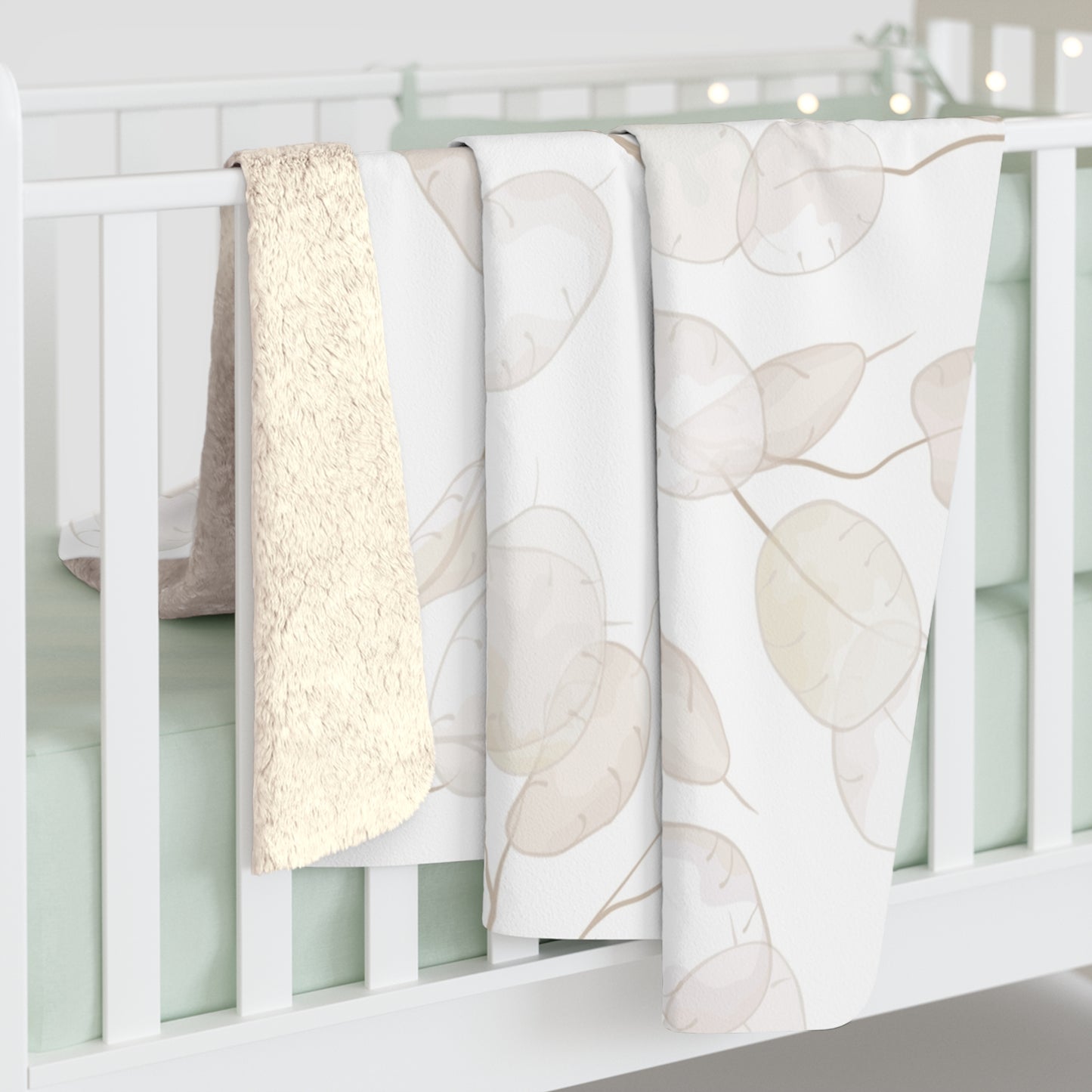 Cream & Beige Subtle Leaves Sherpa Fleece Blanket | Cozy Fall Throw | Neutral Home Decor | Soft Plush Blanket Gift | Warm Autumn Blanket