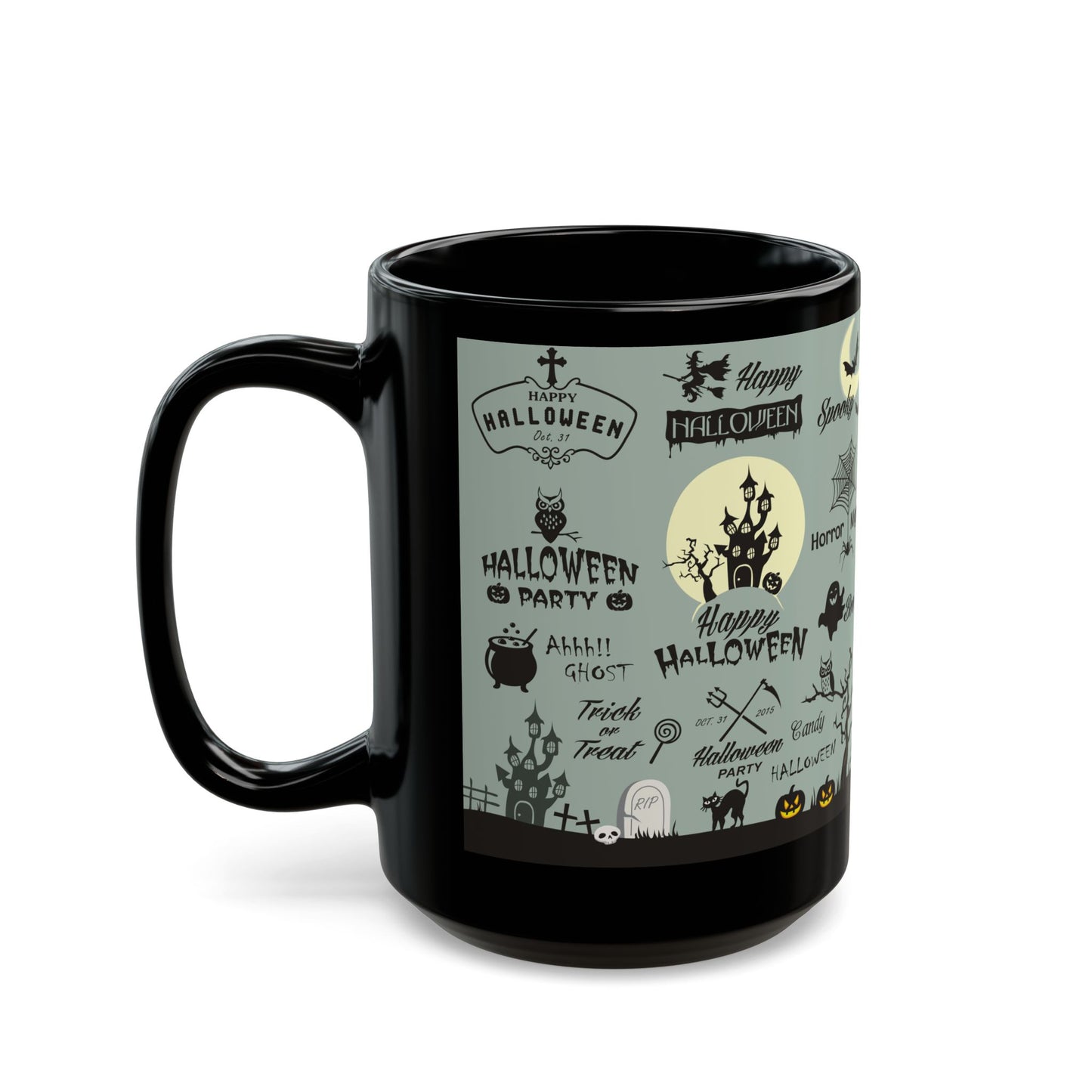 Halloween-Themed Black Mug, Spooky Coffee Cup, Ideal for Halloween Parties, Boo Lover Gift, Autumn Decor