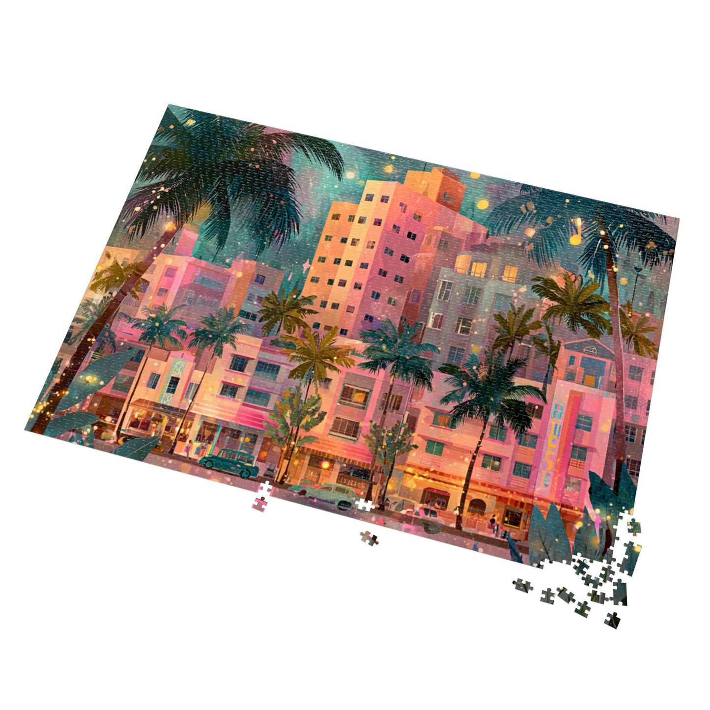 Whimsical Pastel Miami Puzzle – A Dreamy Tropical Escape-Jigsaw Puzzle with Tin