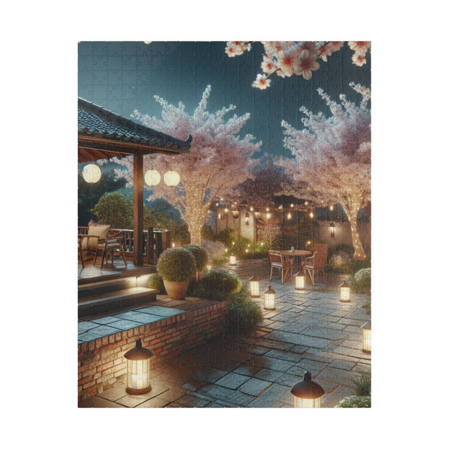 Midnight Blossom Porch-Cherry Blossom Jigsaw Puzzle