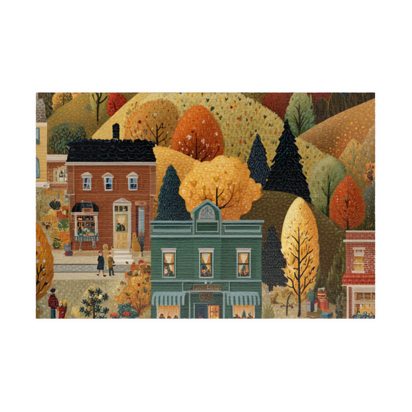 Whispering Pines Village Puzzle | Autumn Mountain Countryside Scene | Cozy Fall Jigsaw Gift | Jazz N’ Coffee Puzzles