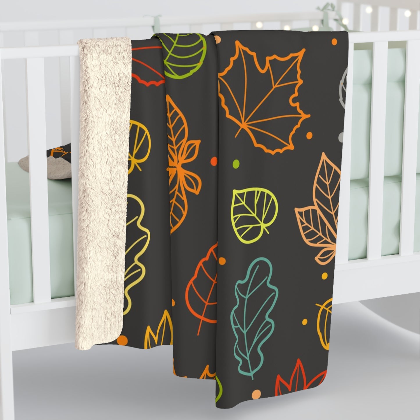 Autumn Leaves Sherpa Blanket — Cozy Fall Throw with Colorful Leaf Pattern