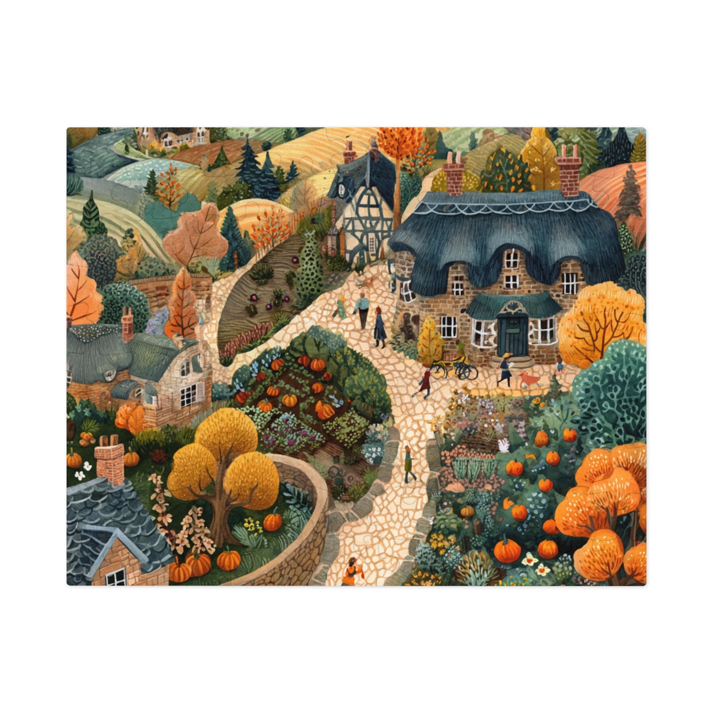 Autumn Cottage Village Jigsaw Puzzle — 500-Piece Fall Village Puzzle with Tin Gift Box