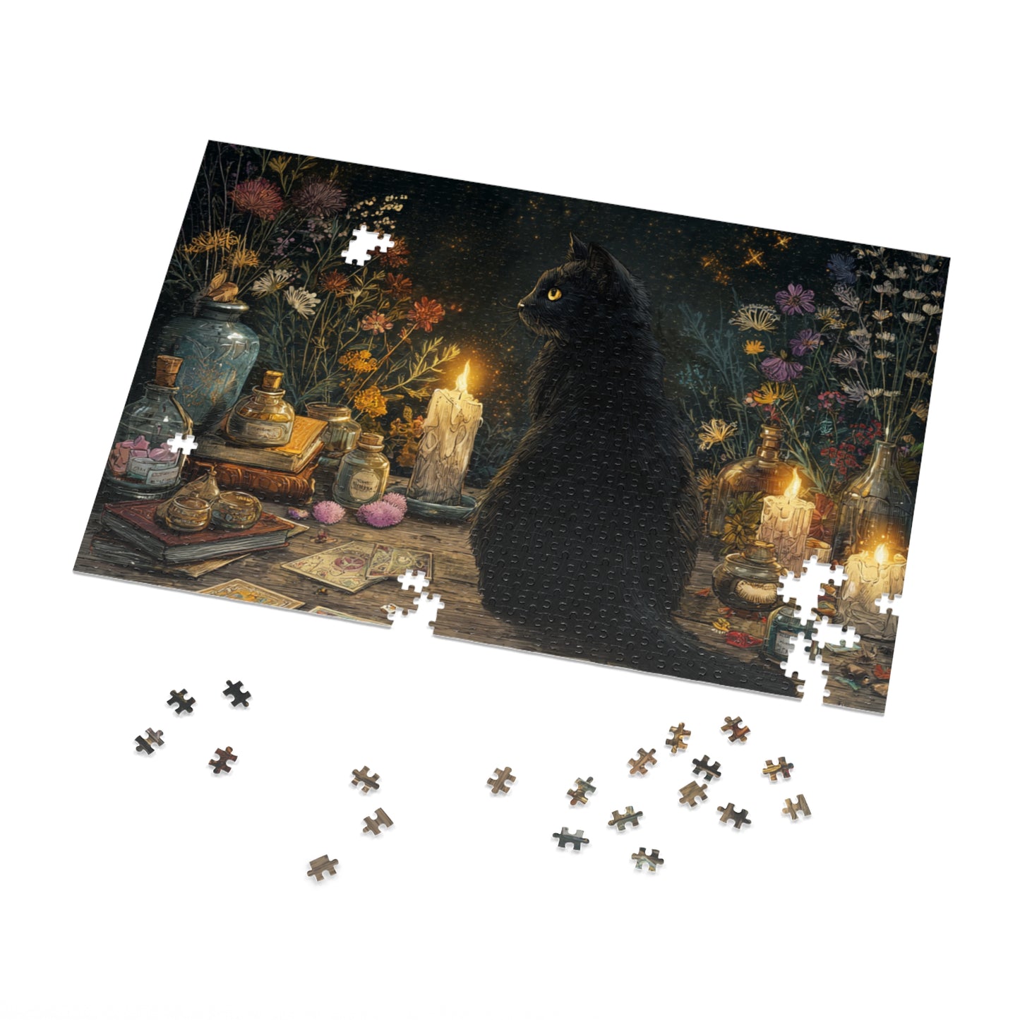 Mystical Black Cat Puzzle,  Enchanted Tarot, Candles & Herbs Jigsaw Puzzle in Gift Tin - Mystical Vibes, Halloween Gift. Gothic Gift