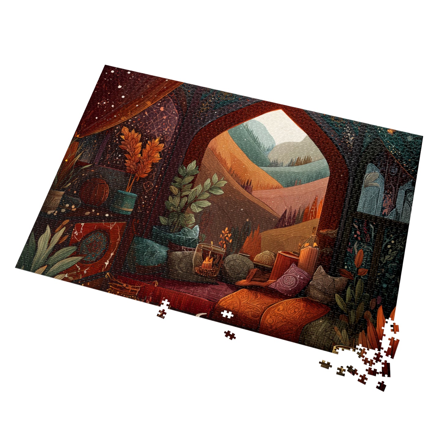 Cozy Autumn Window View Jigsaw Puzzle — 500-Piece Scenic Puzzle with Tin