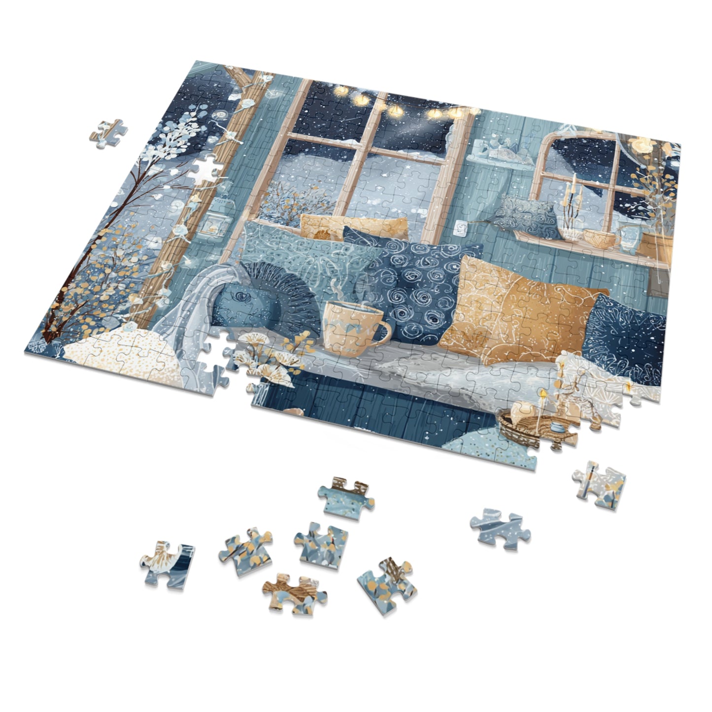 Snowy Hygge Evening by the Window | Cozy Winter Jigsaw Puzzle | Warm Lights, Candles & Cocoa | Relaxing Night-In Puzzle