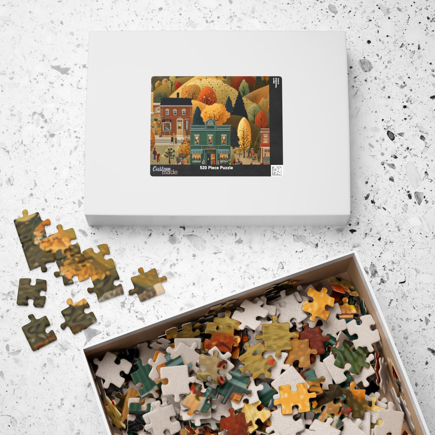 Whispering Pines Village Puzzle | Autumn Mountain Countryside Scene | Cozy Fall Jigsaw Gift | Jazz N’ Coffee Puzzles