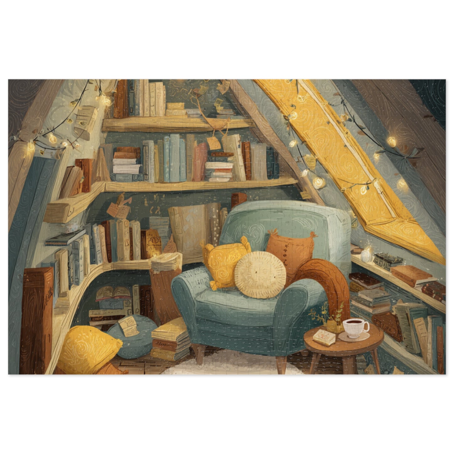 Cozy Reading Nook Jigsaw Puzzle (with Tin) — Warm Attic Books & Tea Scene