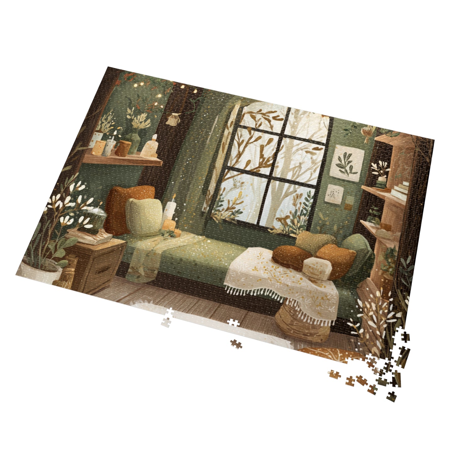 Cozy Green Living Room Reading Nook Jigsaw Puzzle (with Tin)