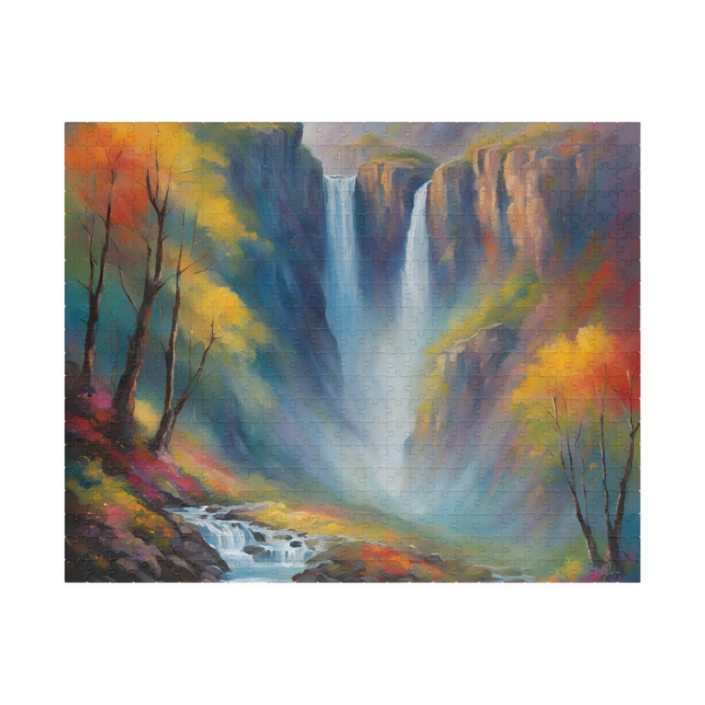 Autumn Falls: Waterfall in the Woods Puzzle | Serene Nature Jigsaw | Cozy Fall Activity Gift | Jazz N’ Coffee Puzzles