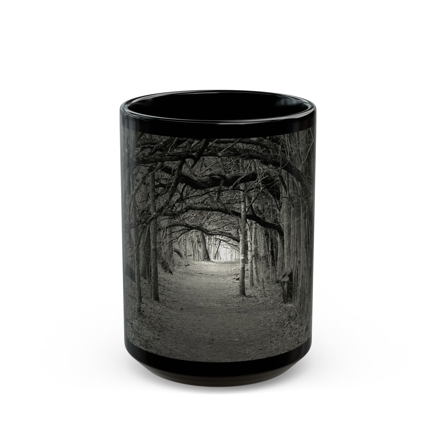 Enchanted Forest Black Mug, Magical Woods Ceramic Coffee Cup, Mysterious Forest Tea Mug, Cozy Forest Drinkware, Forest Lover Gift, Microwave