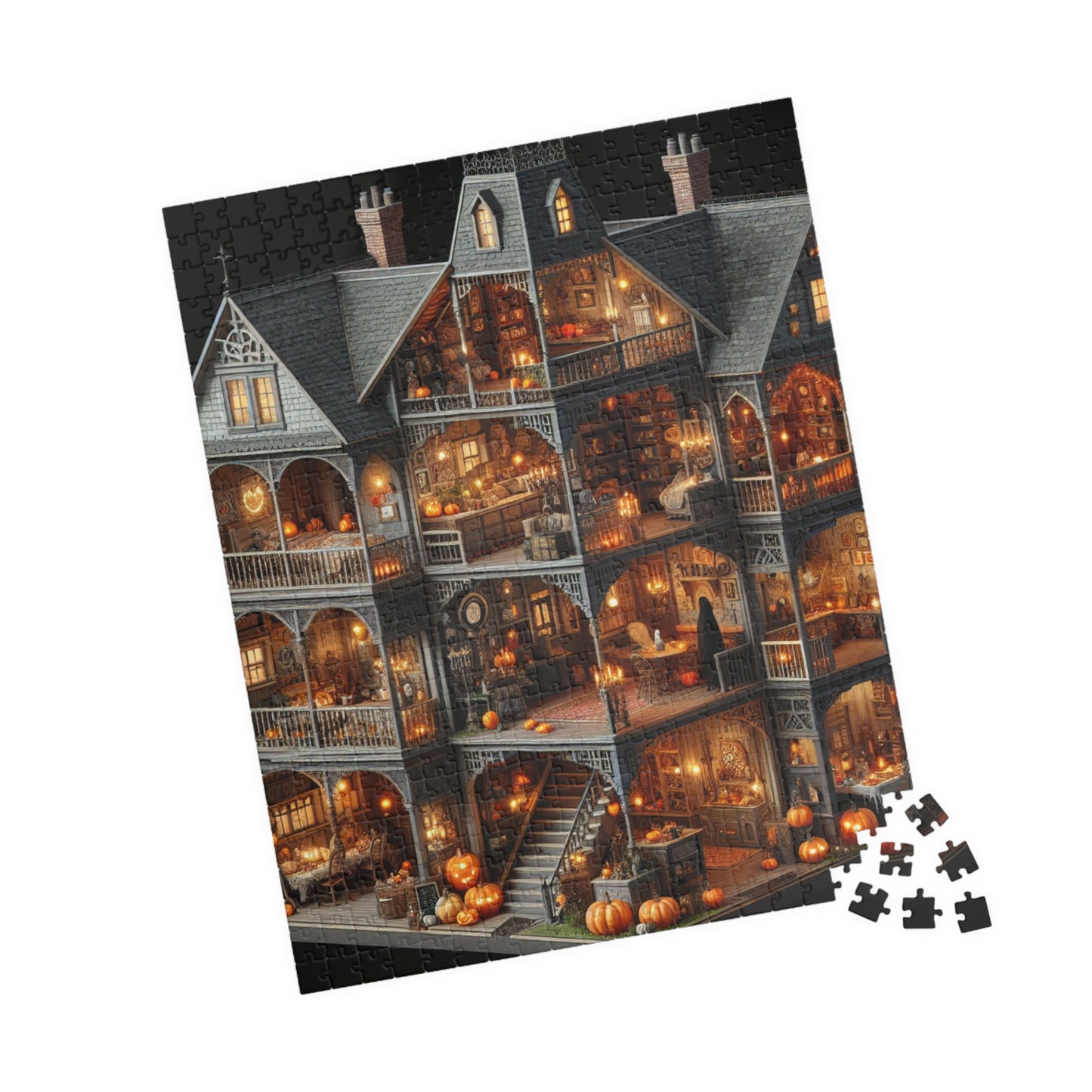 Creepy Halloween House Puzzle, Haunted Rooms Jigsaw, Spooky Holiday Activity (110, 252, 520 Pieces)