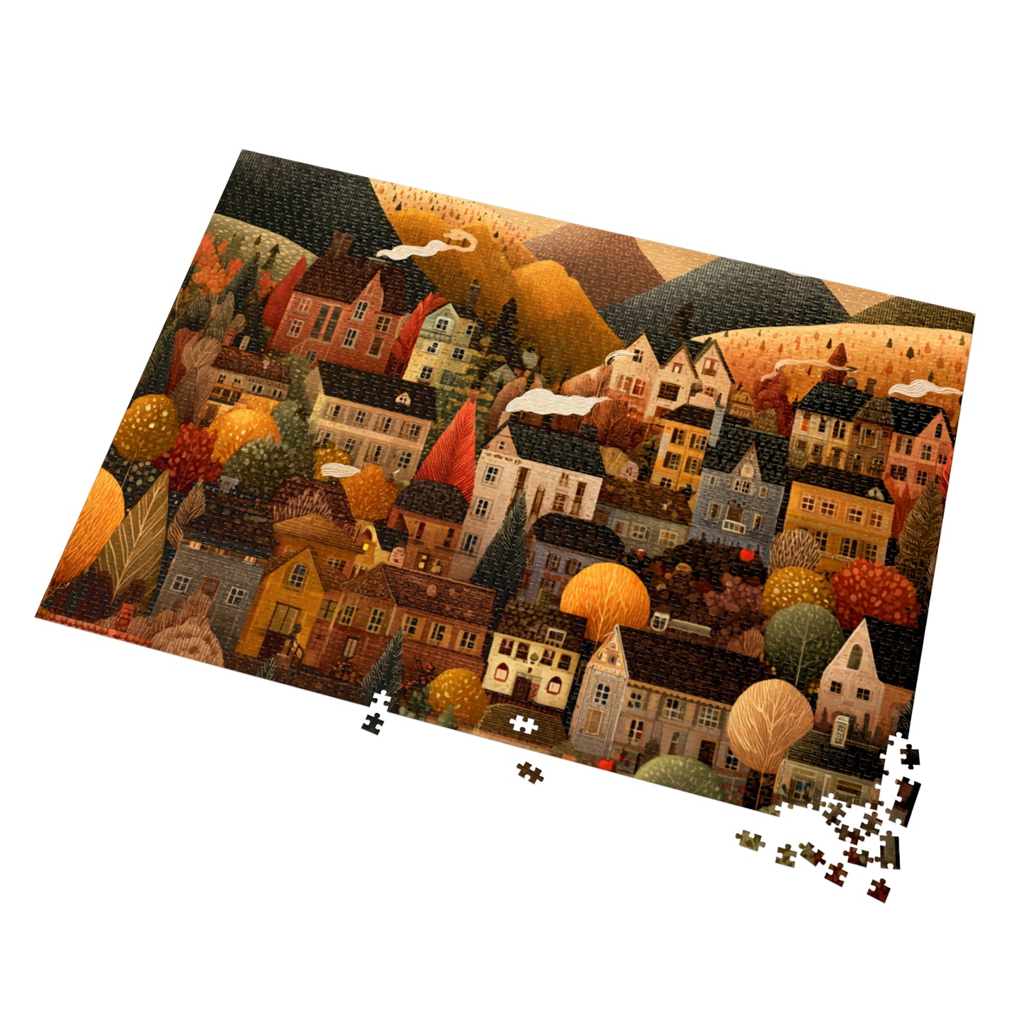 Amber Peak Village Puzzle | Tranquil Autumn Mountain Scene | Cozy Fall Jigsaw Gift | Jazz N’ Coffee Puzzles