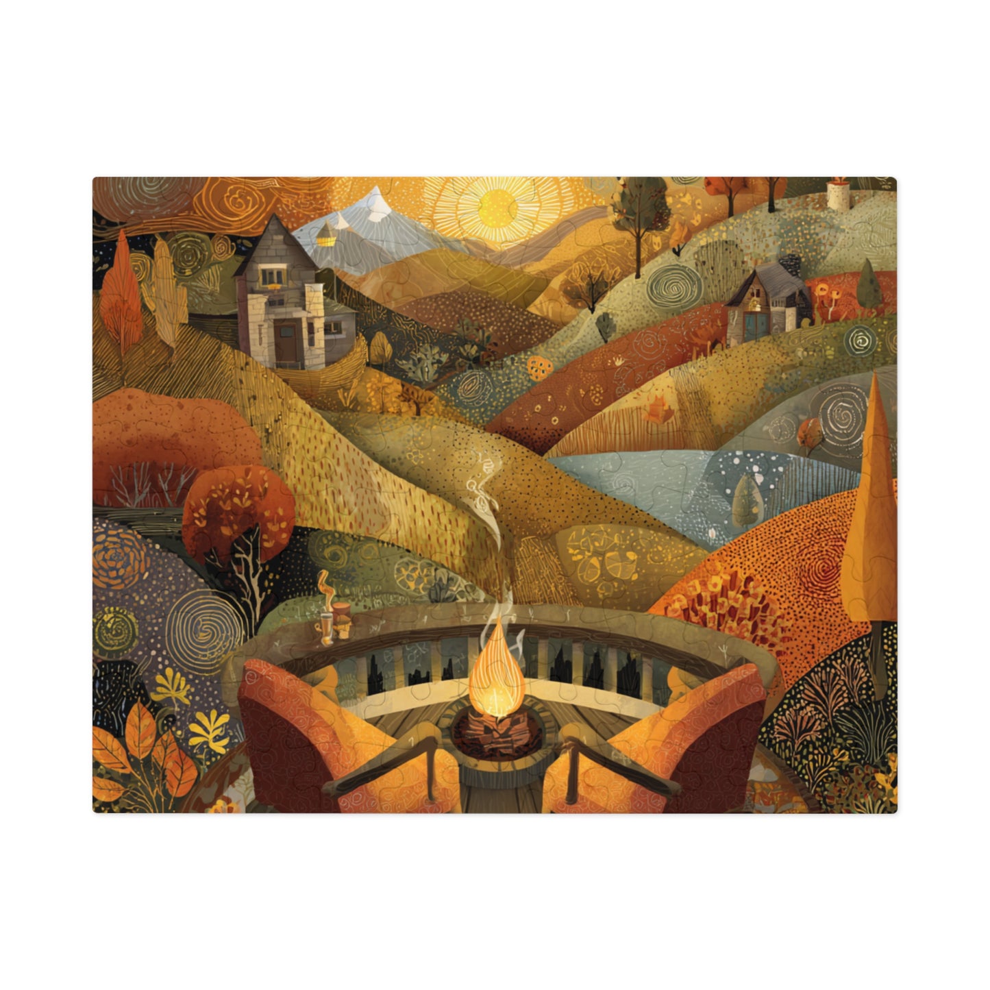 Autumn Fireside Puzzle — 500-Piece Scenic Jigsaw with Tin