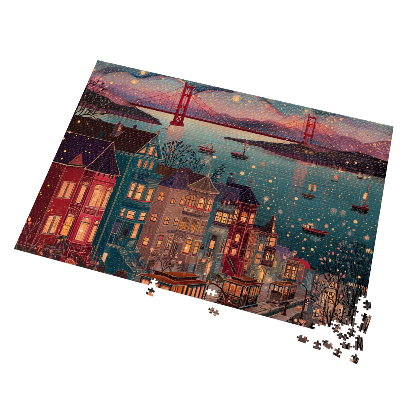 Whimsical San Francisco Puzzle – A Colorful City by the Bay-Jigsaw Puzzle with Tin