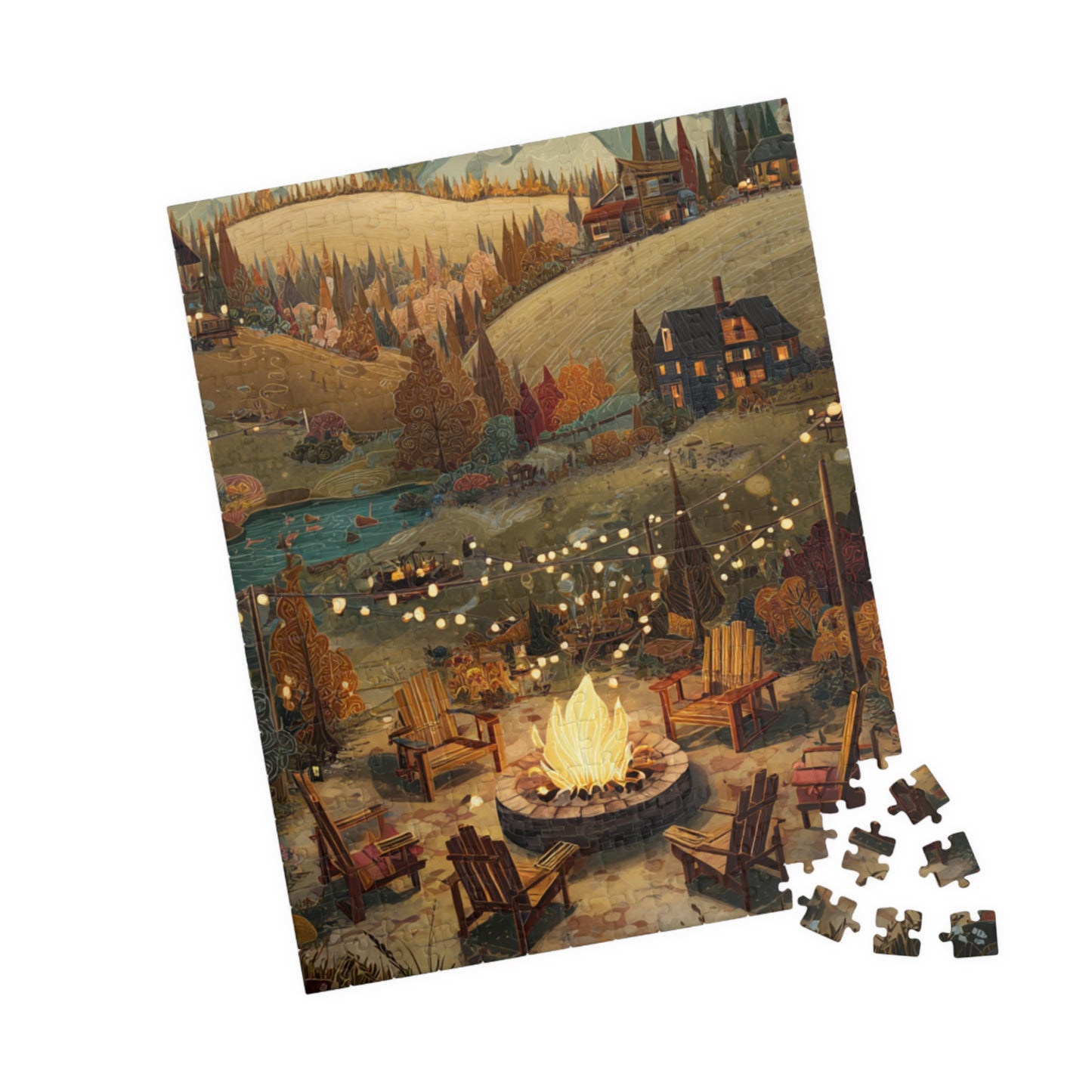 Countryside Fire Pit Puzzle | Cozy Autumn Campfire Scene | Family Game Night | Nature Gift | Jazz N’ Coffee Puzzles