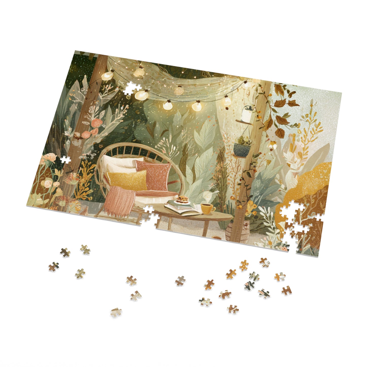 Cozy Fairy Light Outdoor Scene Jigsaw Puzzle (with Tin) — 500-Piece Relaxing Garden Puzzle
