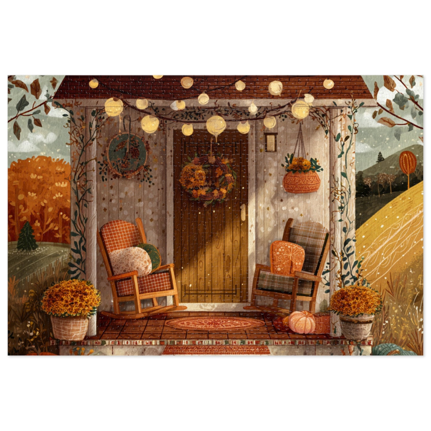 Pumpkin Hollow Porch Puzzle | Rustic Fall Countryside Scene | Cozy Autumn Jigsaw Gift | Jazz N’ Coffee Puzzles