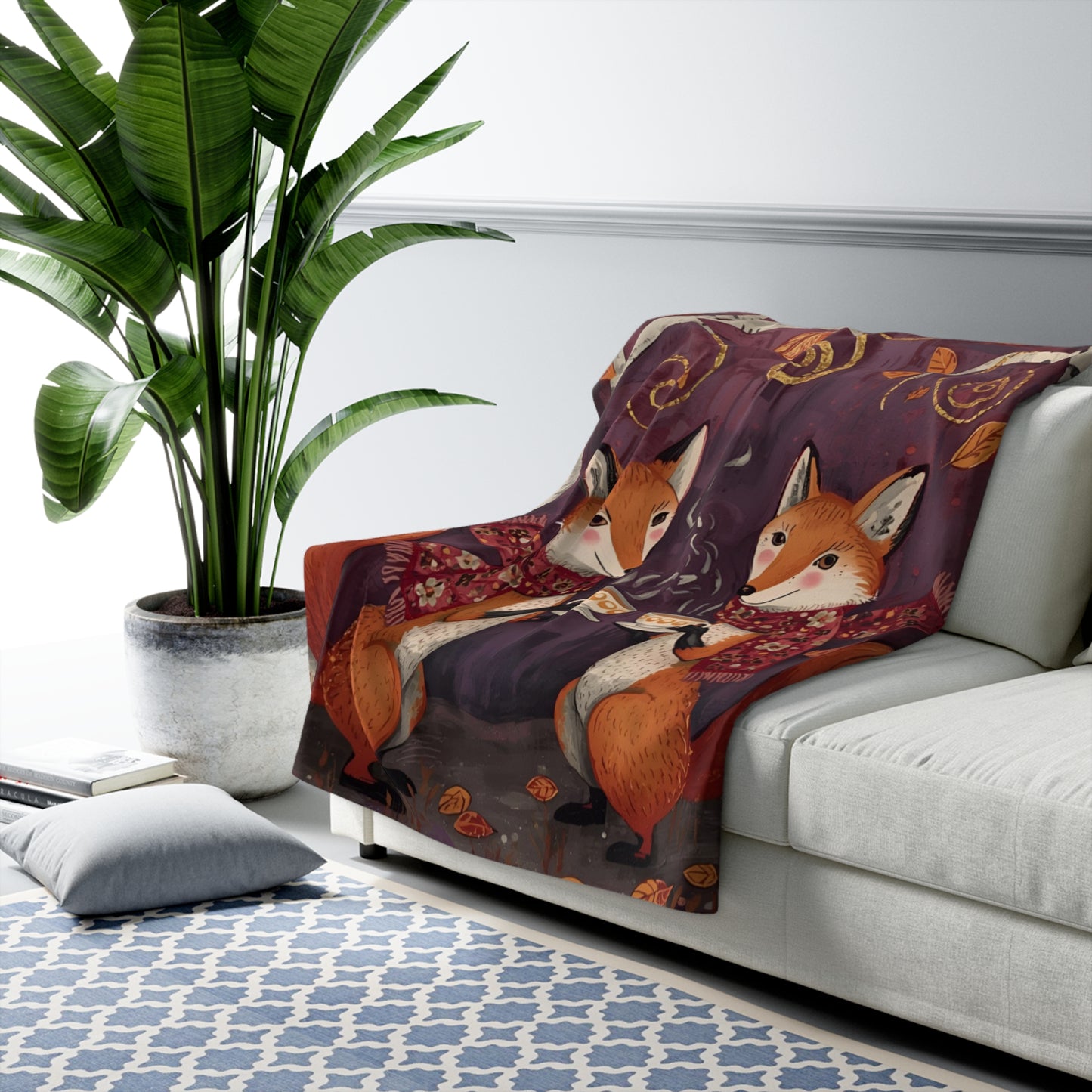 Whimsical Fox Tea Party Sherpa Fleece Blanket | Cozy Woodland Throw | Soft Plush Blanket Gift | Cute Animal Blanket