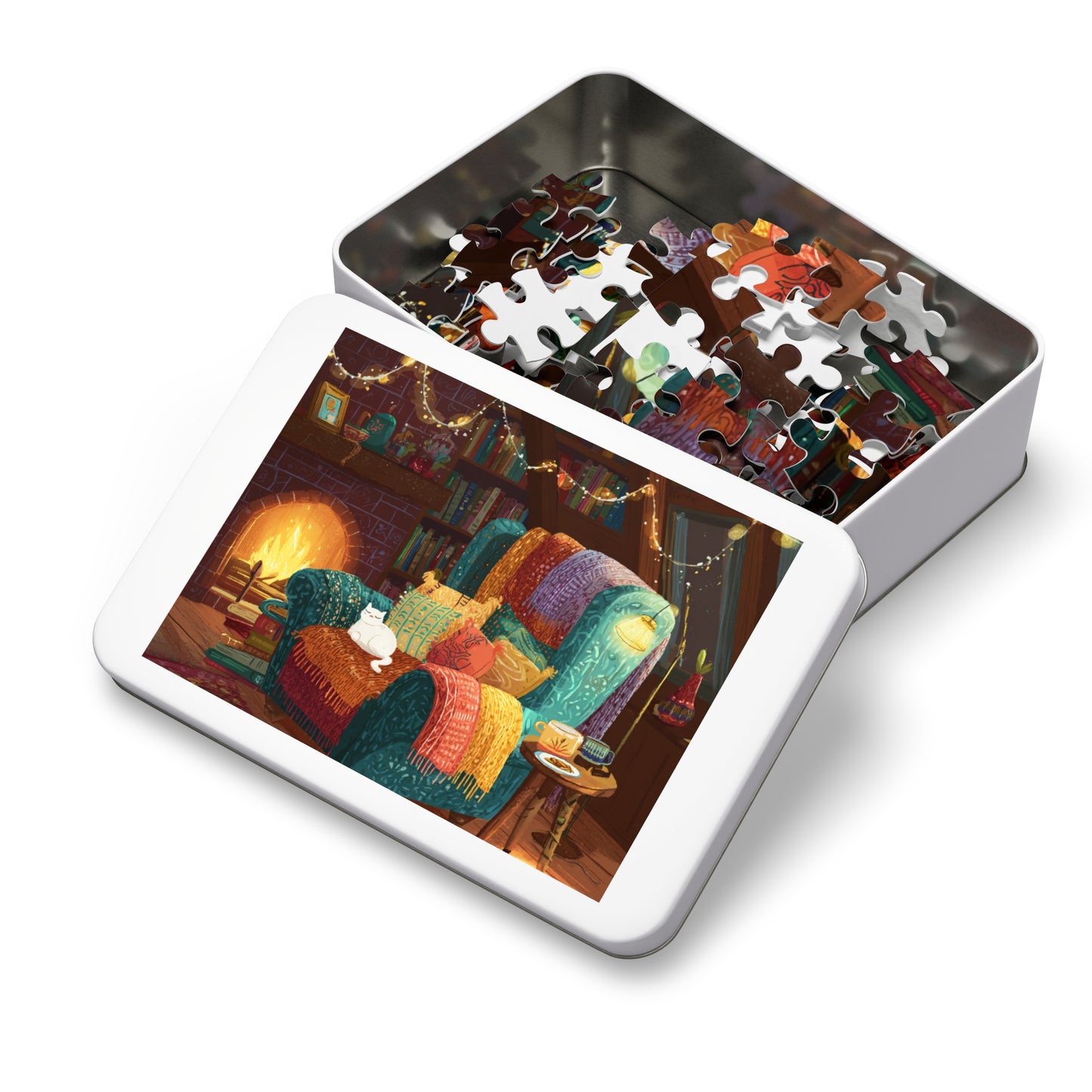 Cozy Cat Jigsaw Puzzle with Tin, Fun Family Activity, Cat Lovers Gift, Home Decor, Relaxing Indoor Game, Perfect for Holidays