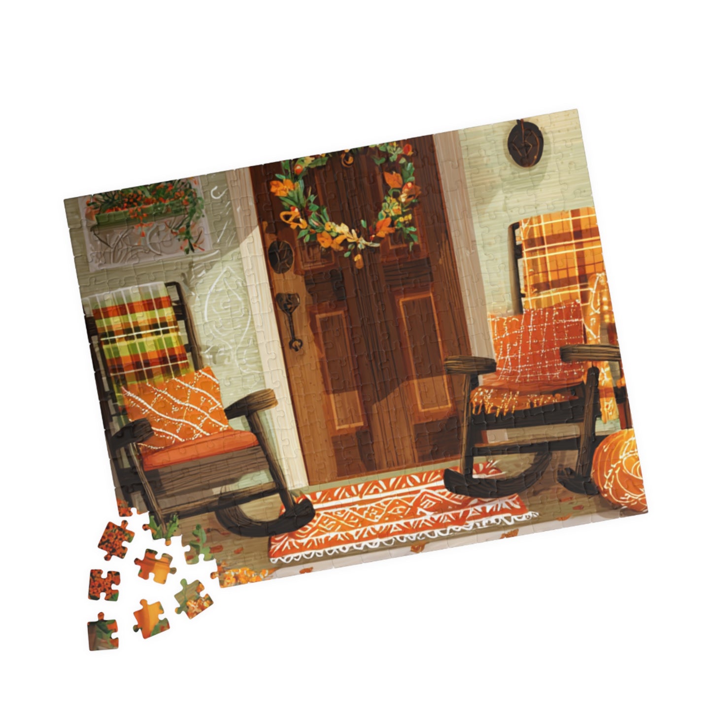 Autumn Porch Puzzle — 520/1014-Piece Fall Jigsaw with Cozy Harvest Doorway Scene