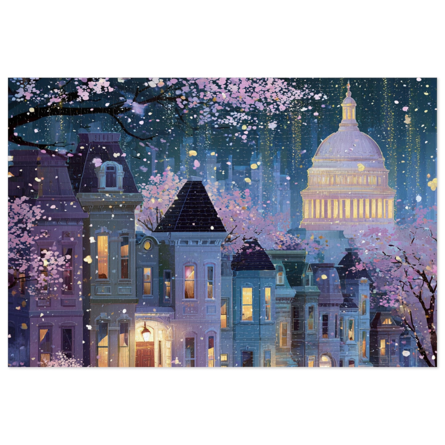 Whimsical Washington DC Cherry Blossom Puzzle – A Magical Springtime in the Nation’s Capital-Jigsaw Puzzle with Tin