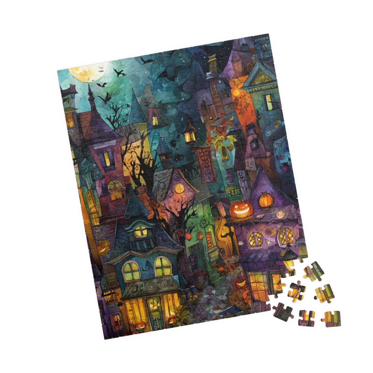 Spookington Village Collection, Halloween Bat Spectacular Puzzle, Whimsical Haunted Town Jigsaw for Kids & Adults, Halloween Decor, Family Game Night