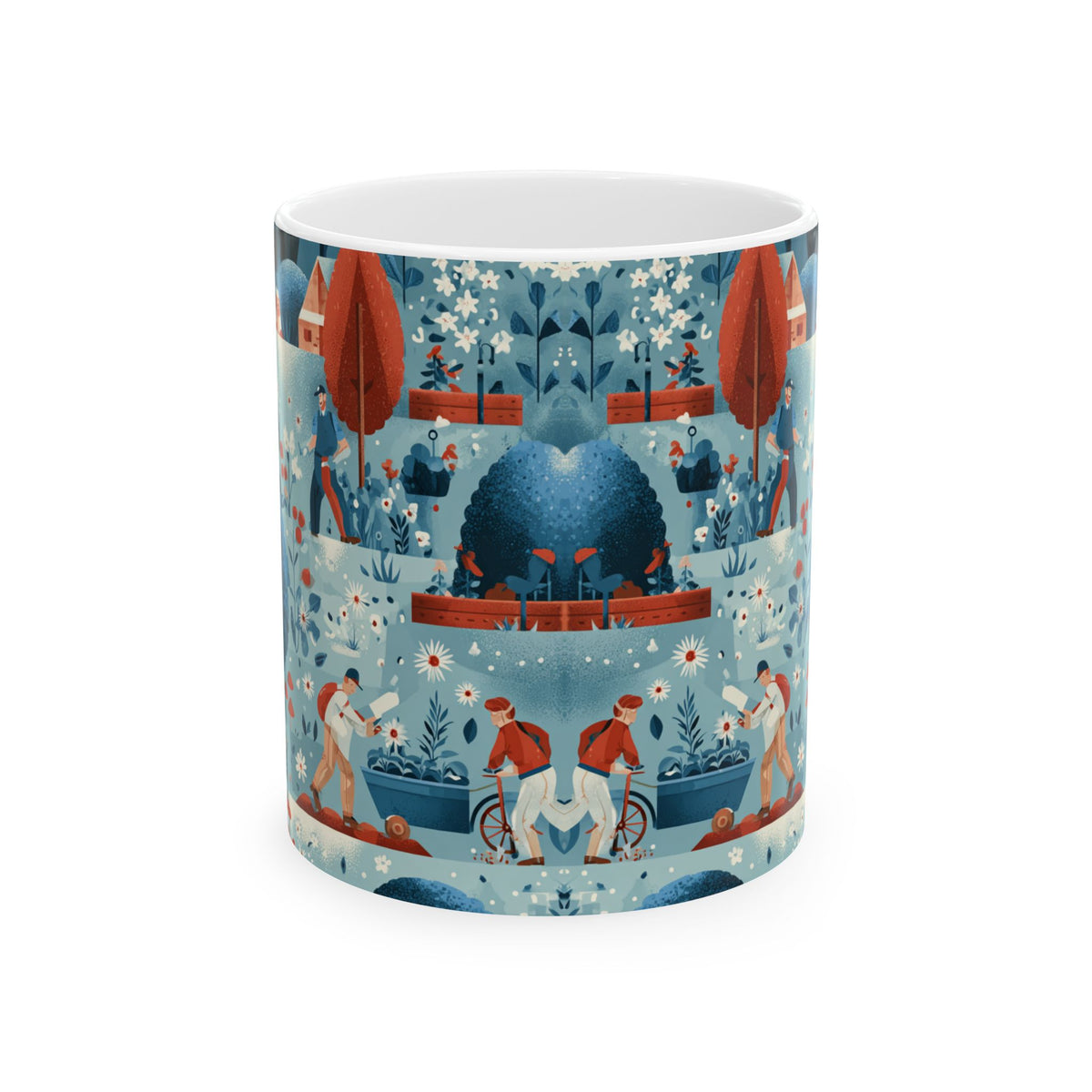 Whimsical Patriotic Mug, Red White and Blue Coffee Cup, Labor Day Gift, 11oz and 15oz Ceramic Mug