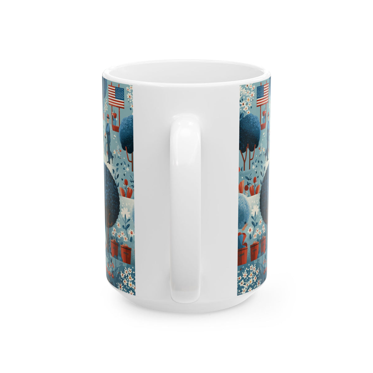 Whimsical Patriotic Mug, Red White and Blue Coffee Cup, Labor Day Gift, 11oz and 15oz Ceramic Mug