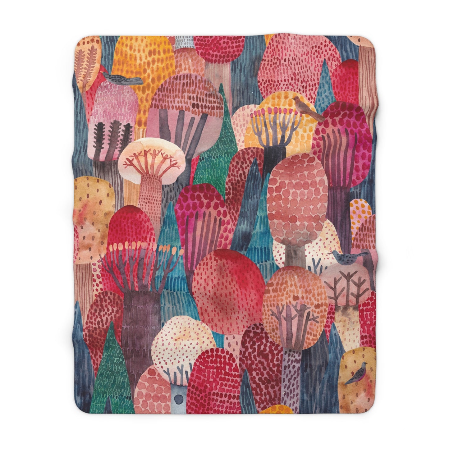 Cozy Forest Sherpa Blanket — Colorful Watercolor Trees Throw