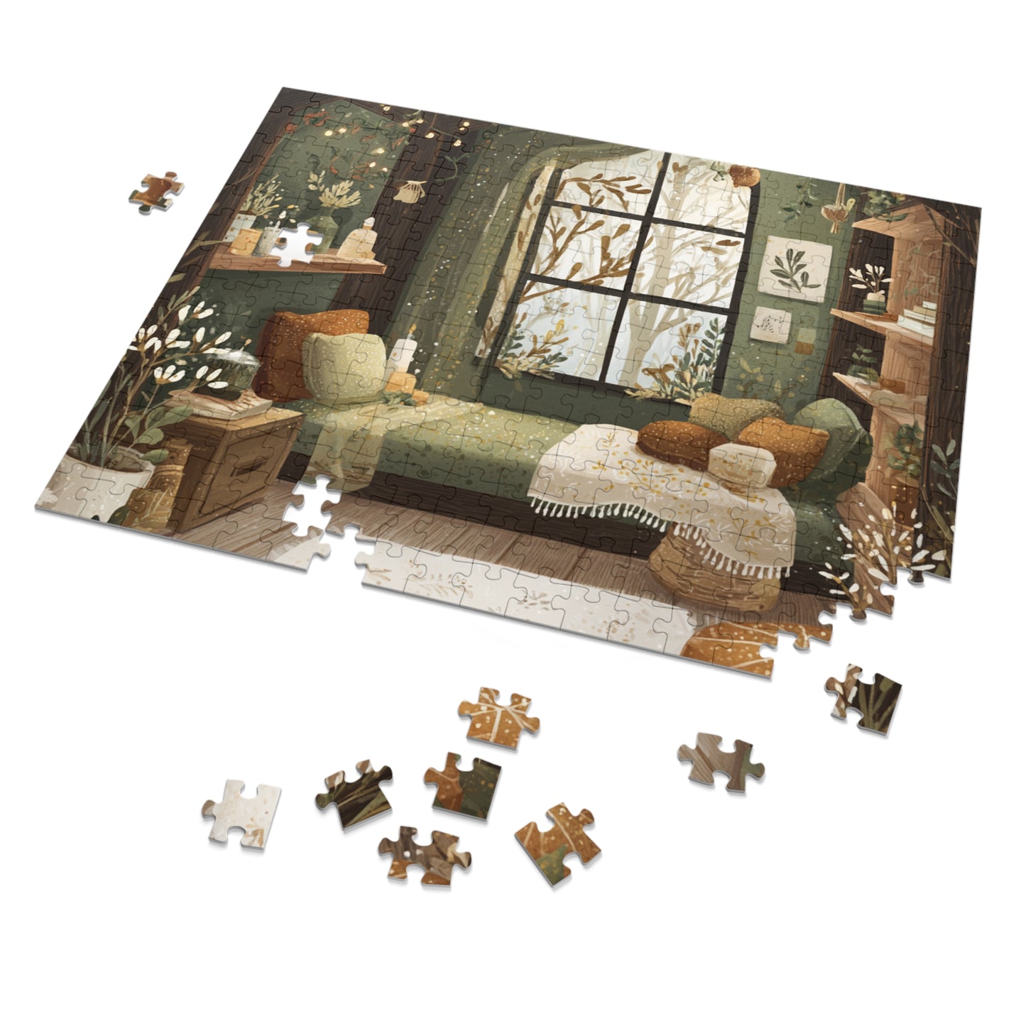 Cozy Green Living Room Reading Nook Jigsaw Puzzle (with Tin)