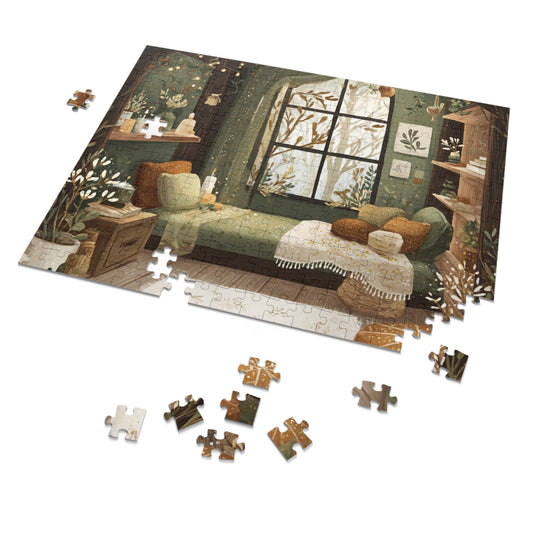 Cozy Green Living Room Reading Nook Jigsaw Puzzle (with Tin)